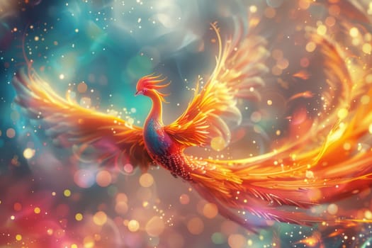 Phoenix is flying burning with fire. Birds. Mythical creatures.