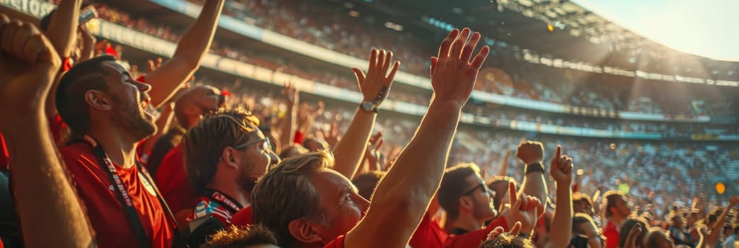 Sports fans cheering during a match in a stadium