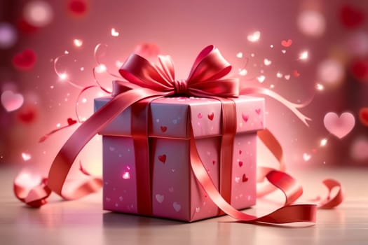 box with Valentine's Day gift, isolated on pink background .