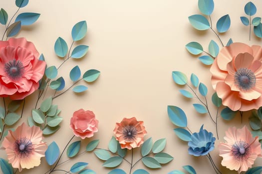 A colorful paper flower arrangement with a yellow background. The flowers are arranged in a way that they look like they are blooming, and the colors are bright and cheerful