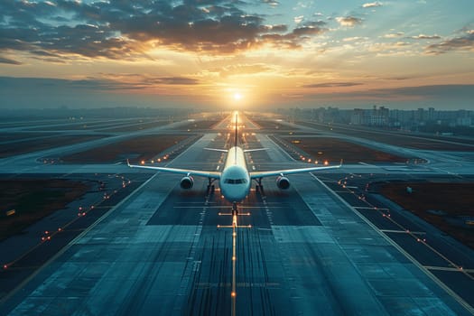 Commercial airplane landing at runway at airport.