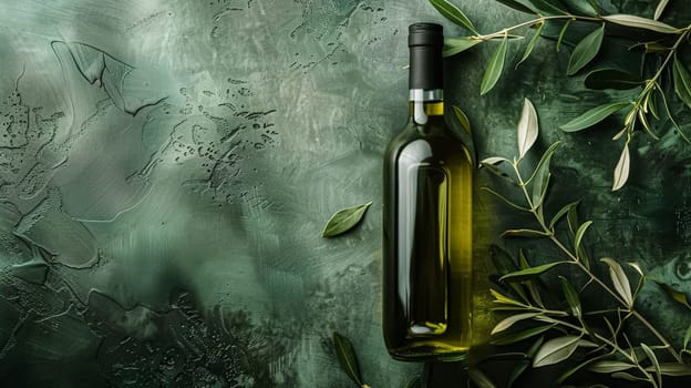 Olive oil bottle ad background with copyspace, vegetable oil commercial produce, food industry and retail concept