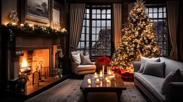 Christmas at the manor, English countryside decoration and festive interior decor