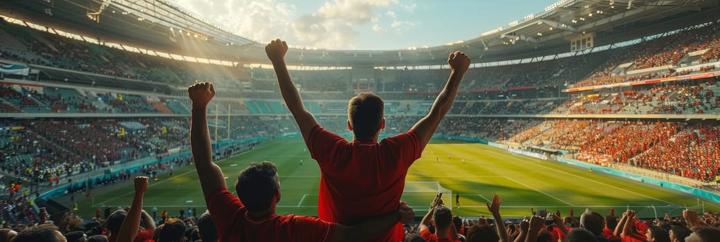 Sports fans cheering during a match in a stadium