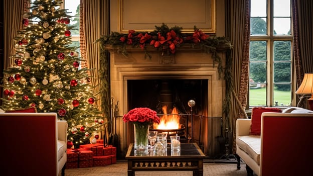 Christmas at the manor, English countryside decoration and festive interior decor