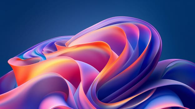 A digital artwork featuring a series of flowing, interlocking waves with a smooth texture, cast in a gradient of vivid, saturated colors against a dark background - Generative AI