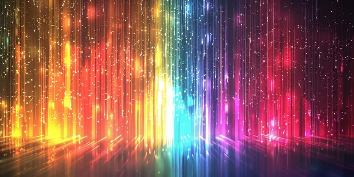 A colorful, multi-colored light display with a rainbow effect. The colors are bright and vibrant, creating a sense of energy and excitement. The image is likely meant to evoke feelings of joy