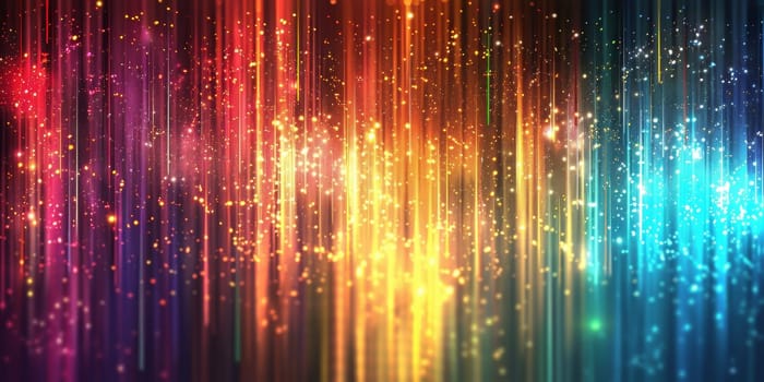 A colorful, multi-colored light display with a rainbow effect. The colors are bright and vibrant, creating a sense of energy and excitement. The image is likely meant to evoke feelings of joy