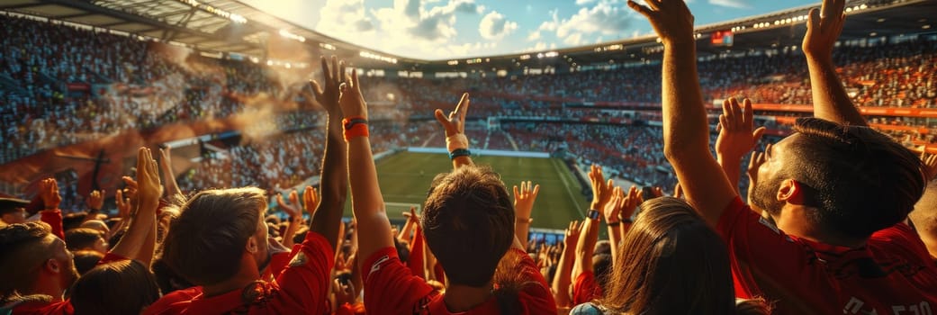 Sports fans cheering during a match in a stadium