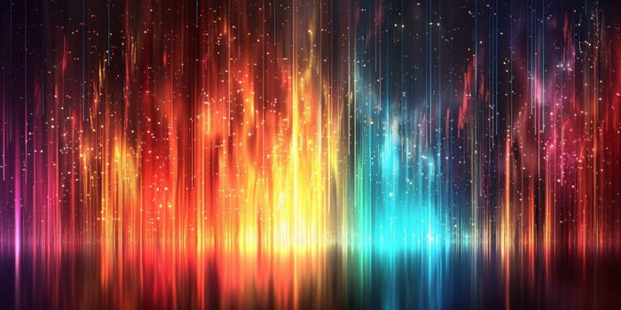 A colorful, multi-colored light display with a rainbow effect. The colors are bright and vibrant, creating a sense of energy and excitement. The image is likely meant to evoke feelings of joy