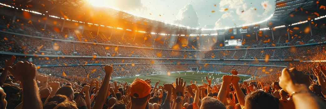 Sports fans cheering during a match in a stadium