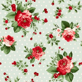 Seamless pattern, tileable Christmas holiday floral, country flowers dots print, English countryside roses for wallpaper, wrapping paper, scrapbook, fabric and product design motif