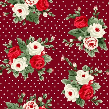 Seamless pattern, tileable Christmas holiday floral, country flowers dots print, English countryside roses for wallpaper, wrapping paper, scrapbook, fabric and product design motif