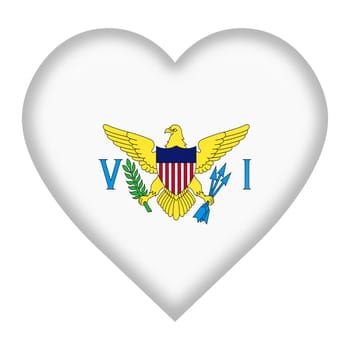 A US Virgin Islands flag heart button 3d illustration isolated on white with clipping path