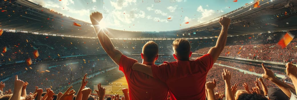 Sports fans cheering during a match in a stadium