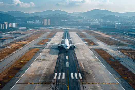 Commercial airplane landing at runway at airport.