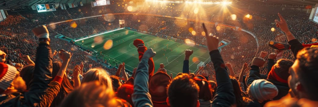 Sports fans cheering during a match in a stadium