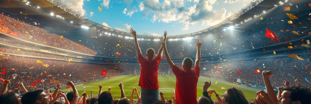 Sports fans cheering during a match in a stadium