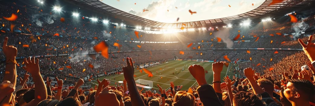 Sports fans cheering during a match in a stadium