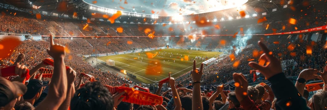 Sports fans cheering during a match in a stadium