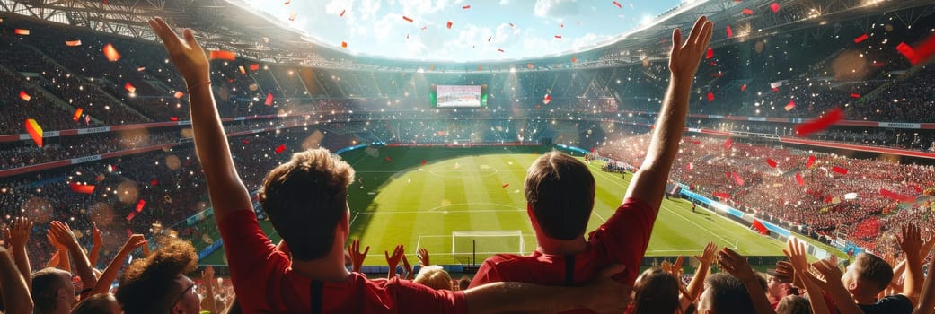 Sports fans cheering during a match in a stadium