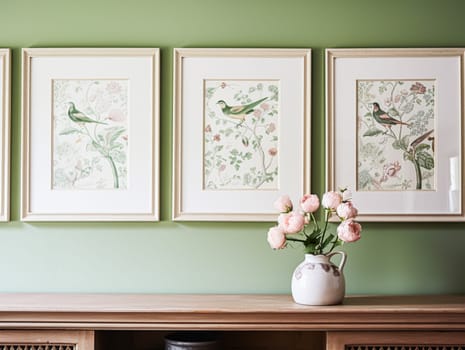 Artwork in a frame in the English countryside style, art and home decor idea