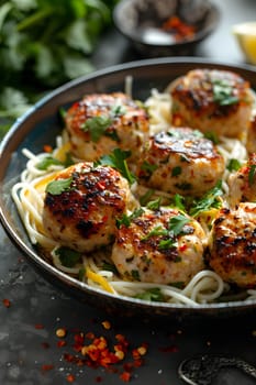 A comforting dish of meatballs and noodles, a perfect combination of meat and carbs. Served in a bowl on the table, this finger food is sure to satisfy your cravings