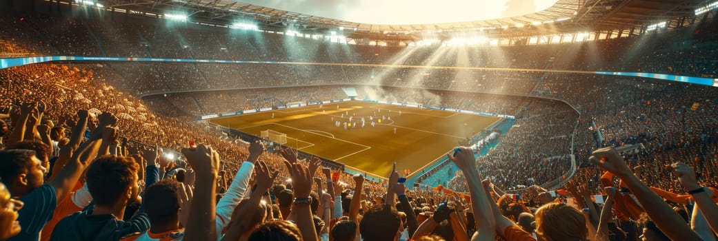 Sports fans cheering during a match in a stadium