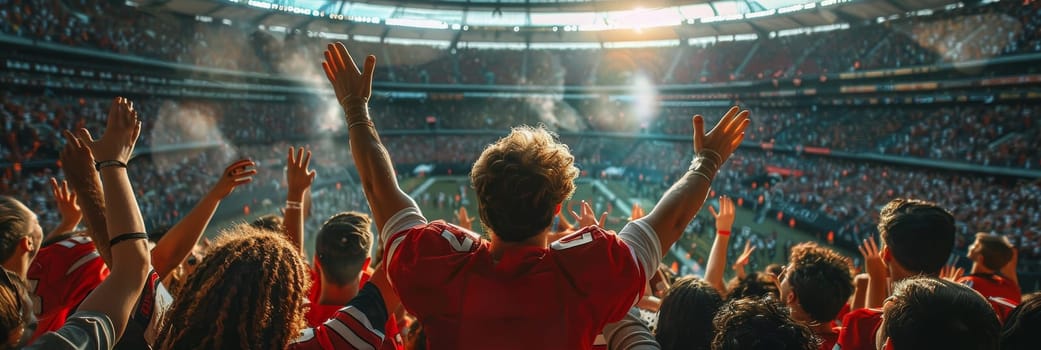 Sports fans cheering during a match in a stadium