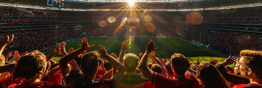 Sports fans cheering during a match in a stadium