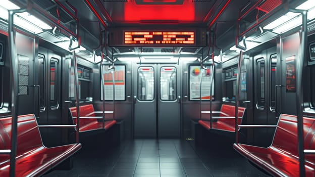 subway seats with a digital sign above them.