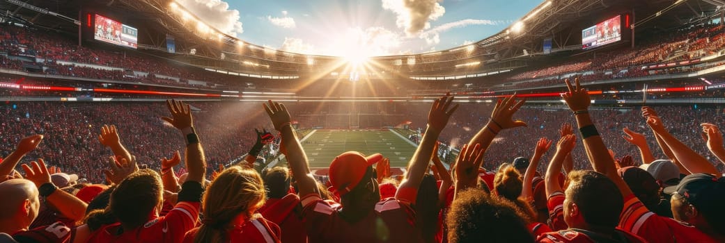 Sports fans cheering during a match in a stadium