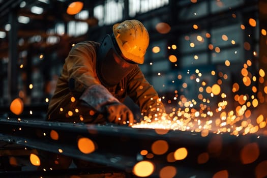 a skilled worker using an angle grinder on a piece of metal.