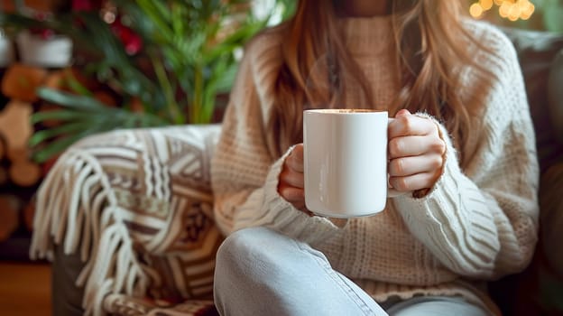 a relax woman hold white cup of coffee for mock up ..