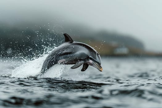 a dolphin is jumping out of the water . generative ai.