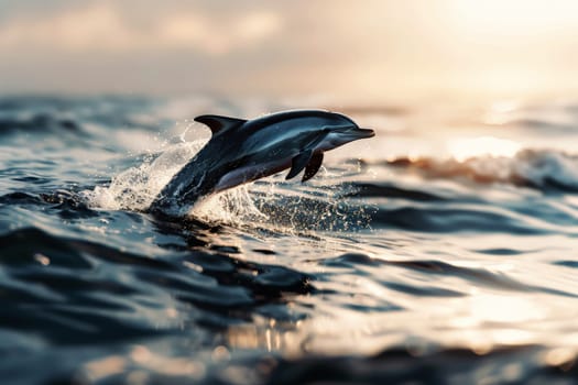 a dolphin is jumping out of the water . generative ai.