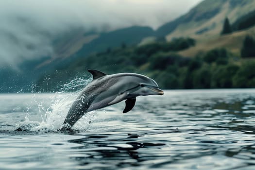 a dolphin is jumping out of the water . generative ai.