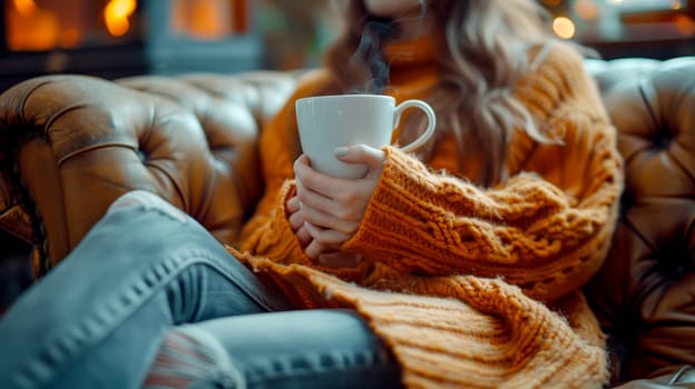 a relax woman hold white cup of coffee for mock up ..