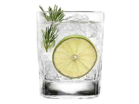 Gin Rickey Glamour a slender gin rickey glass filled with a crisp clear liquid garnished. Drink isolated on transparent background.