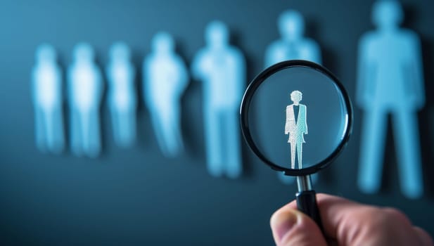 Magnifying glass with a silhouette of a man and a group of people