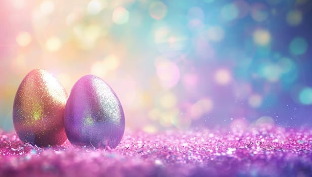 Sparkling Easter eggs on vibrant glittery surface