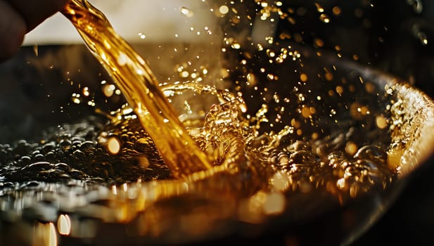 Olive oil is poured into a frying pan