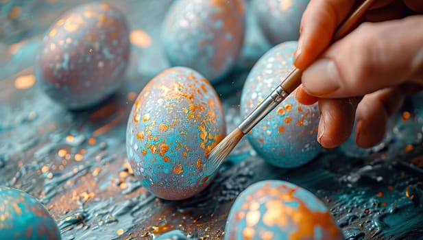 Colorful easter eggs painted in pastel colors with paint brush