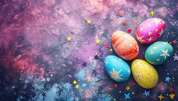 Colorful Easter eggs on vibrant background