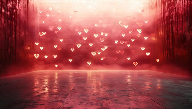 Glowing Hearts in a Mysterious Red Room