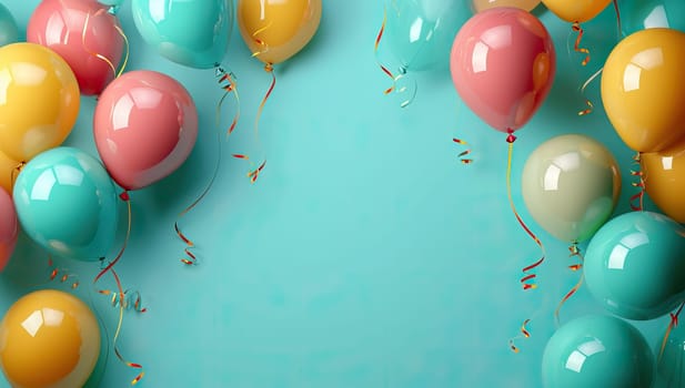 Colorful Balloons Floating Against a Turquoise Background