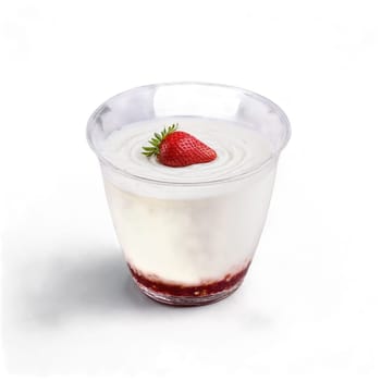 Kefir cup short and filled with tangy white fermented milk one empty and one with. Food isolated on transparent background.