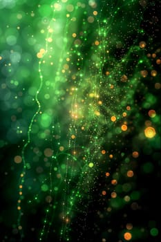 Blurry green and yellow abstract tech background with lights.