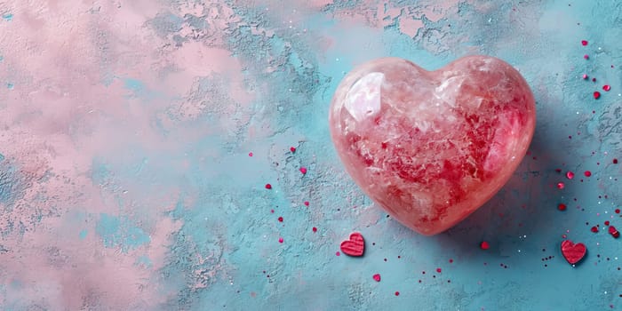 Valentine's day background. Pink heart on a blue background.