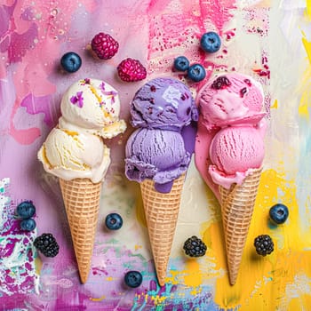 Ice cream colourful summer treat, sweet dessert in summertime, holiday food idea